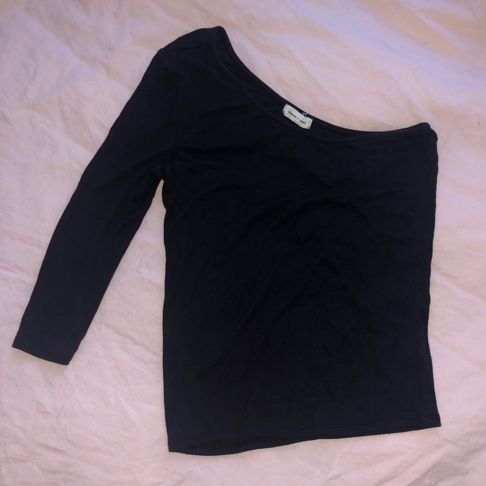 Silence + Noise Black Ribbed One Shoulder Top